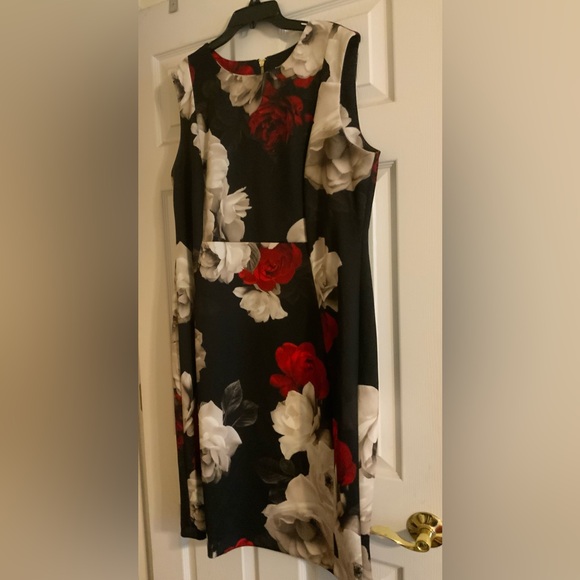 Calvin Klein Floral Sleeveless Scuba Dress - Black, Red, White - Picture 1 of 6